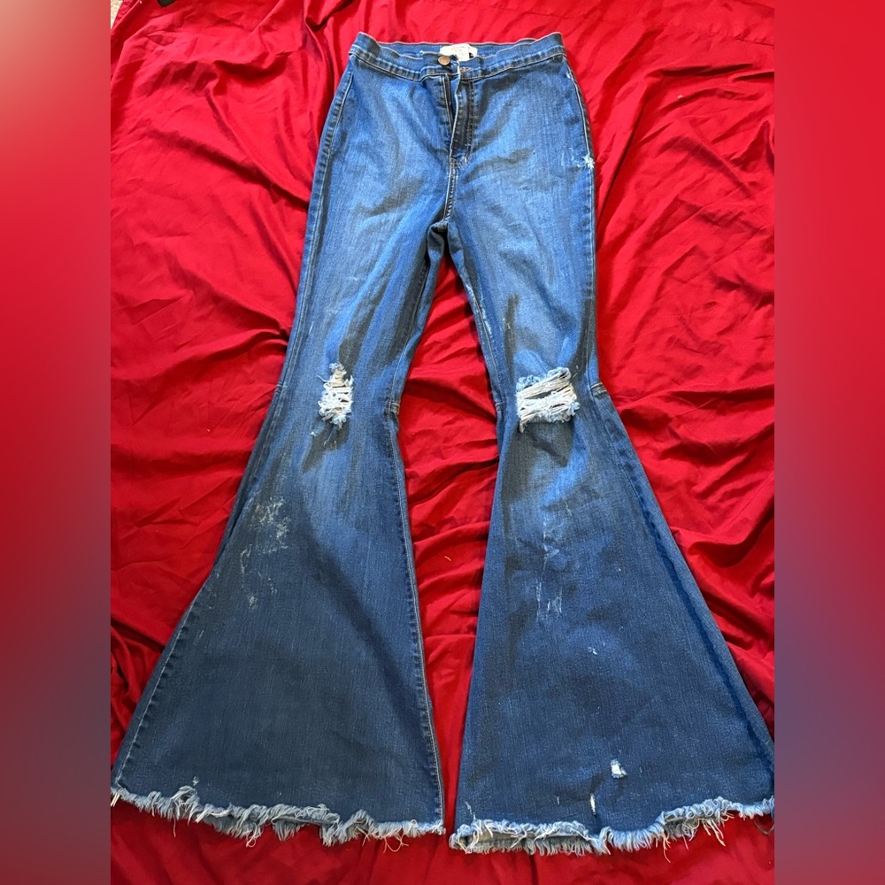 Vibrant Distressed bell bottom Jeans